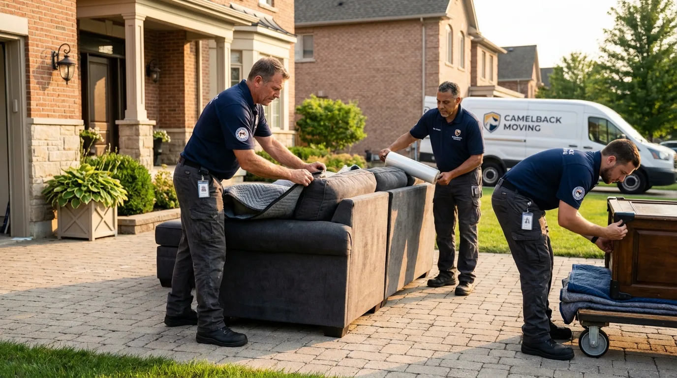 Large estate moving crew wrapping furniture in Ridgefield Park, NJ